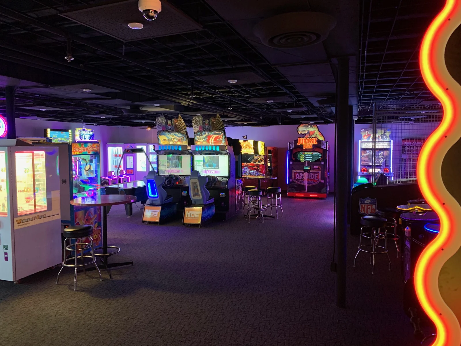 Colorful games inside the 11th Frame Arcade