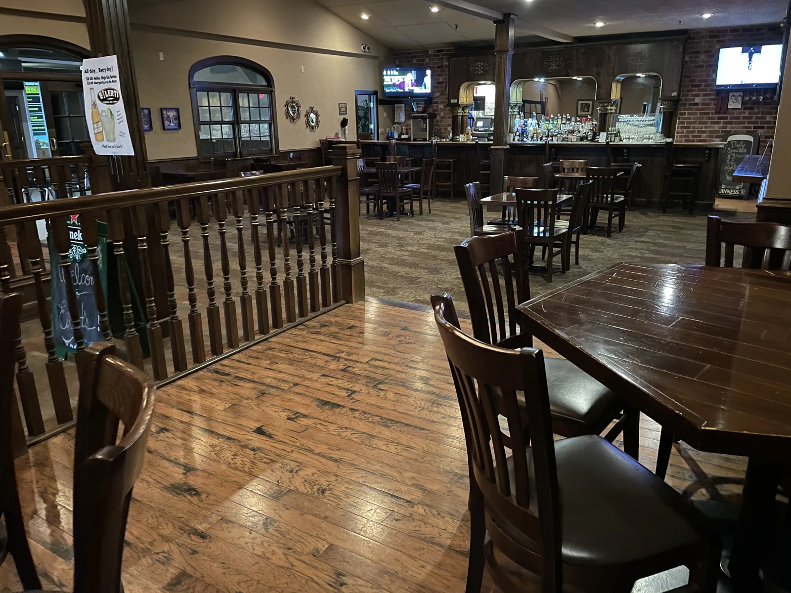Tables and bar seating inside Eilerts